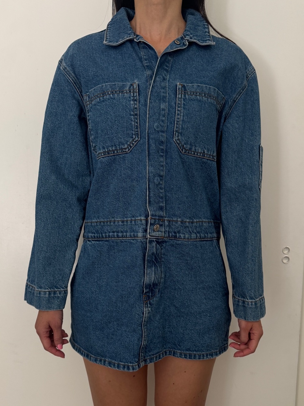 ASOS Design Denim Long Sleeve Mini Jean Dress M